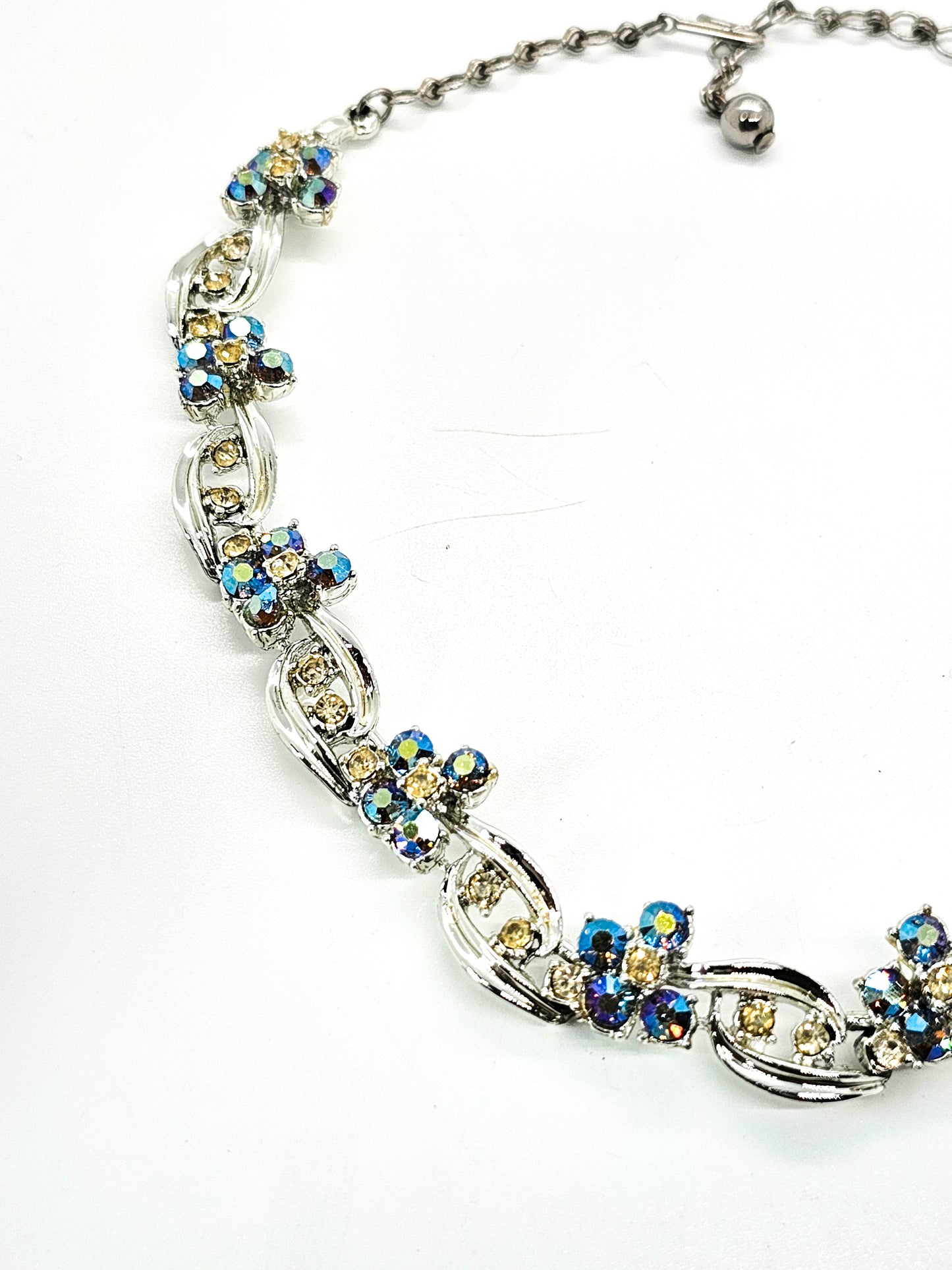 Peacock blue Aroura Borealis silver toned vintage necklace choker