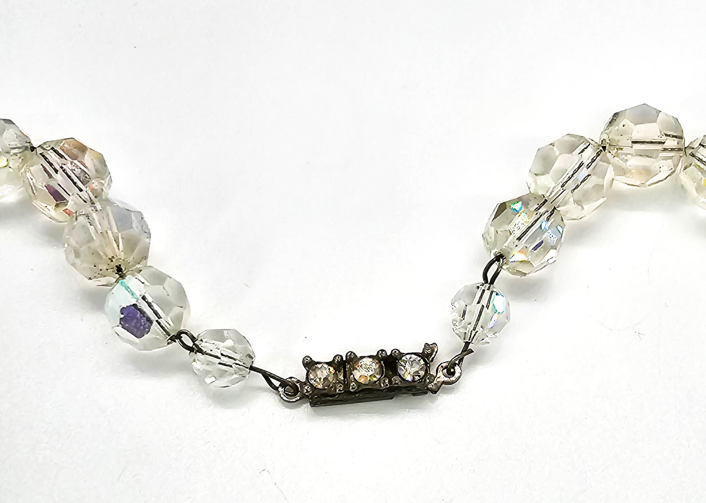Austrian Crystal Aurora Borealis disco beaded vintage necklace 1960's