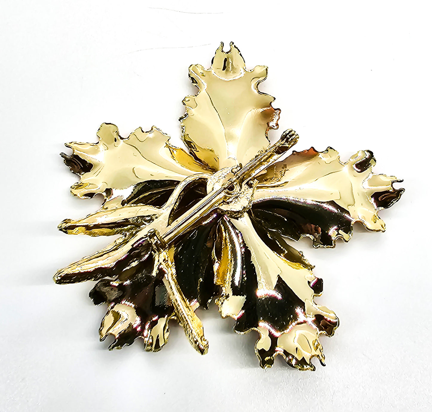 Black & gold rhinestone vintage mid century tin flower earrings and brooch set