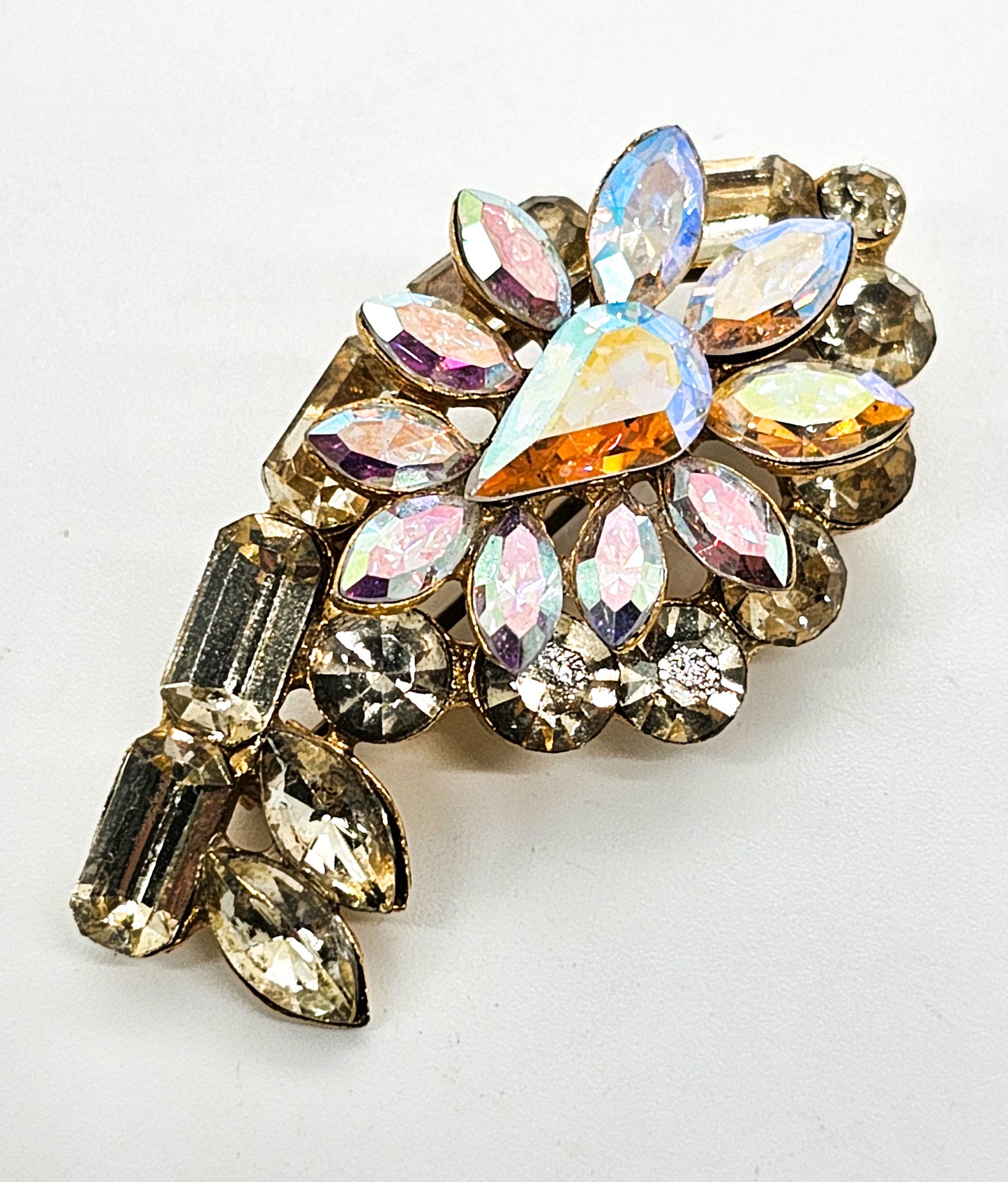 Anda Modes New York Aurora borealis vintage rhinestone key brooch