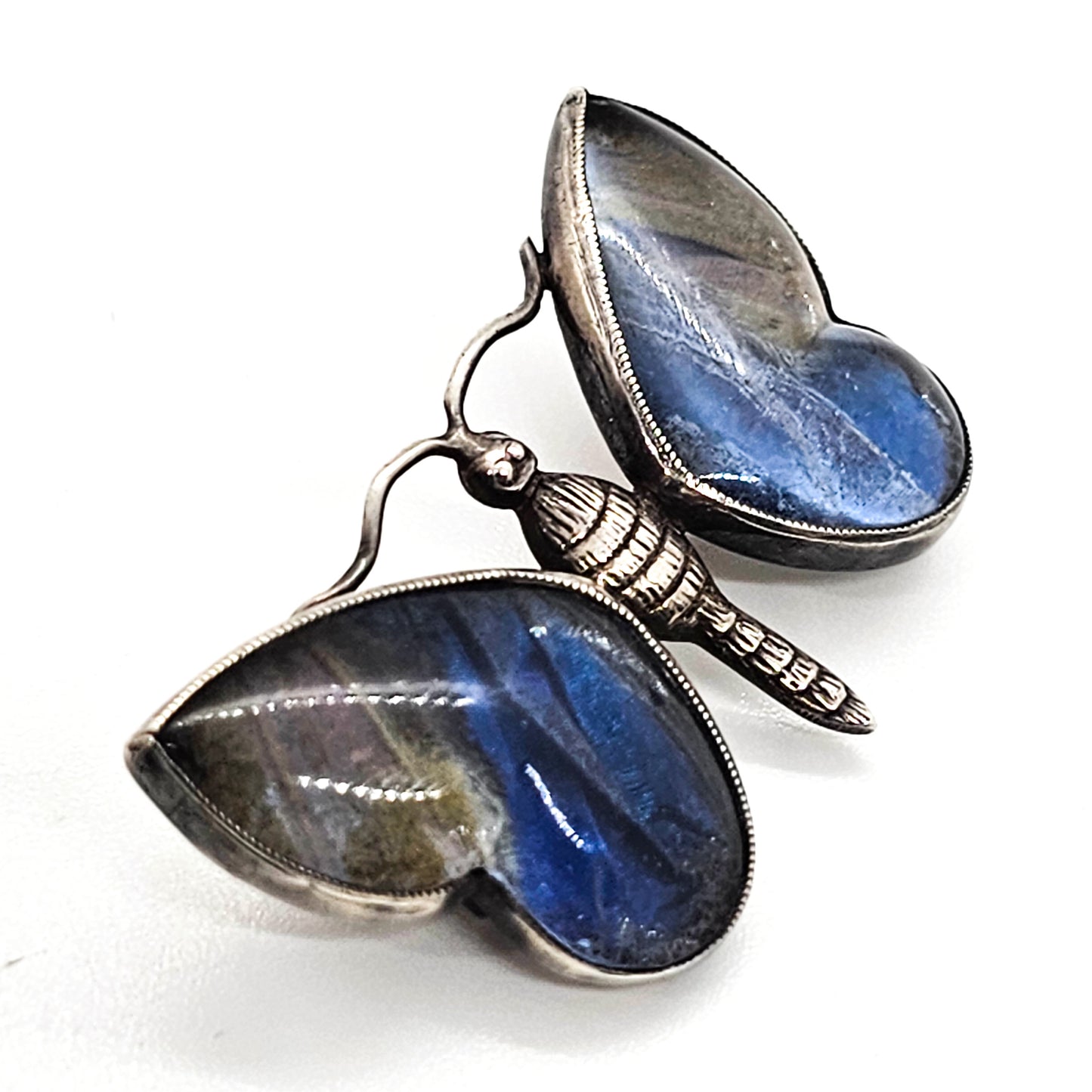 Victorian Genuine butterfly wing sterling silver brooch made in England