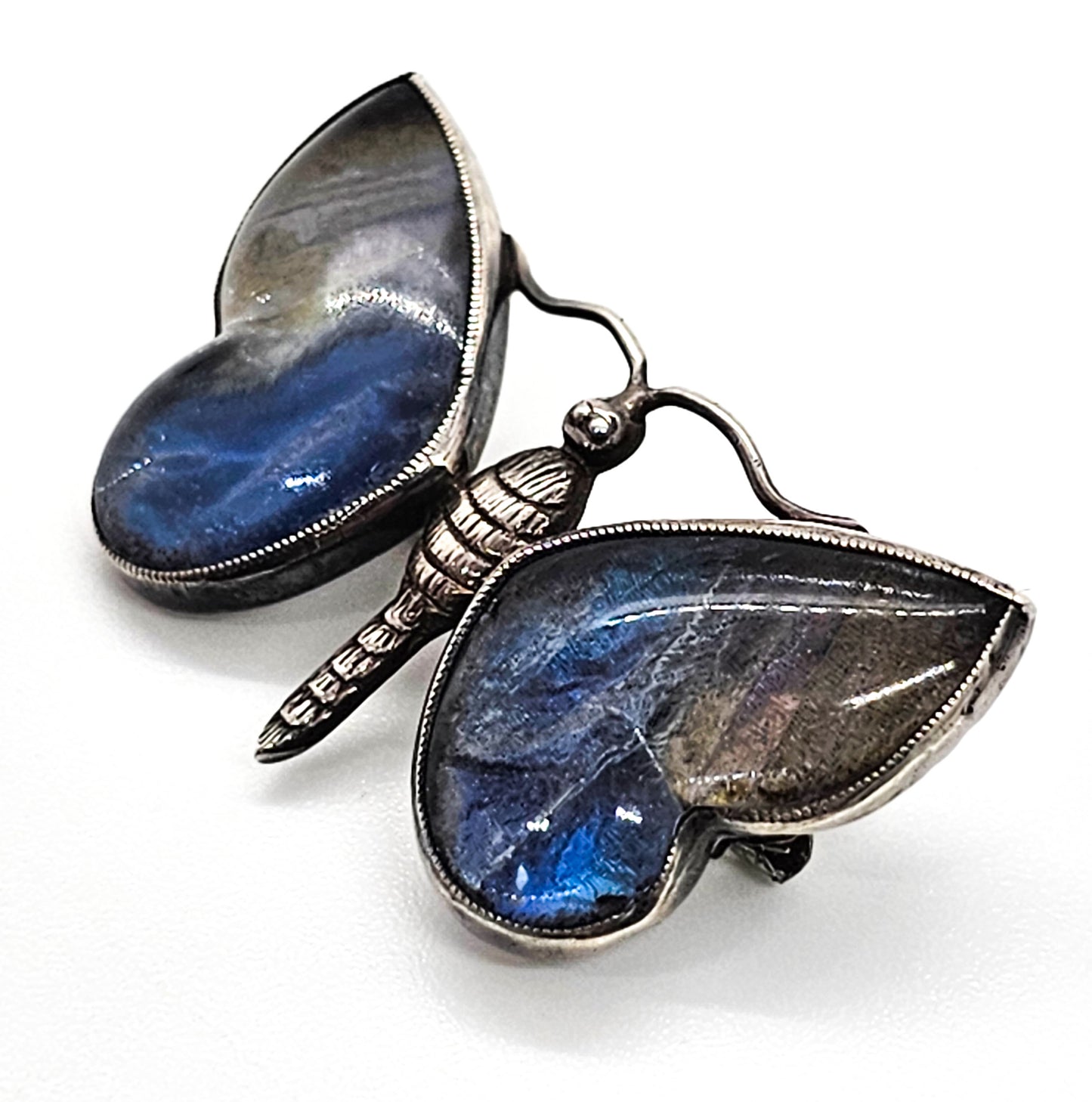 Victorian Genuine butterfly wing sterling silver brooch made in England