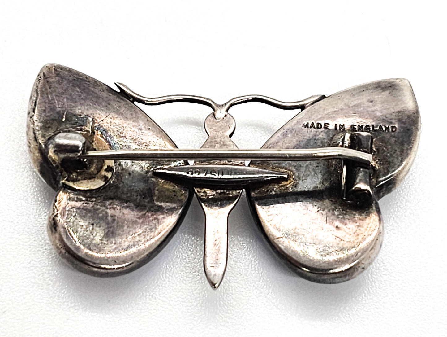 Victorian Genuine butterfly wing sterling silver brooch made in England
