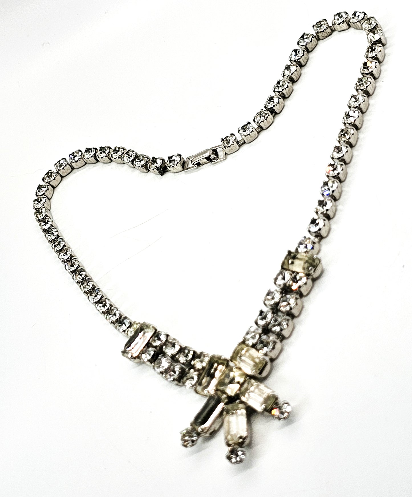 Clear princess cut rhinestone vintage mid century choker necklace
