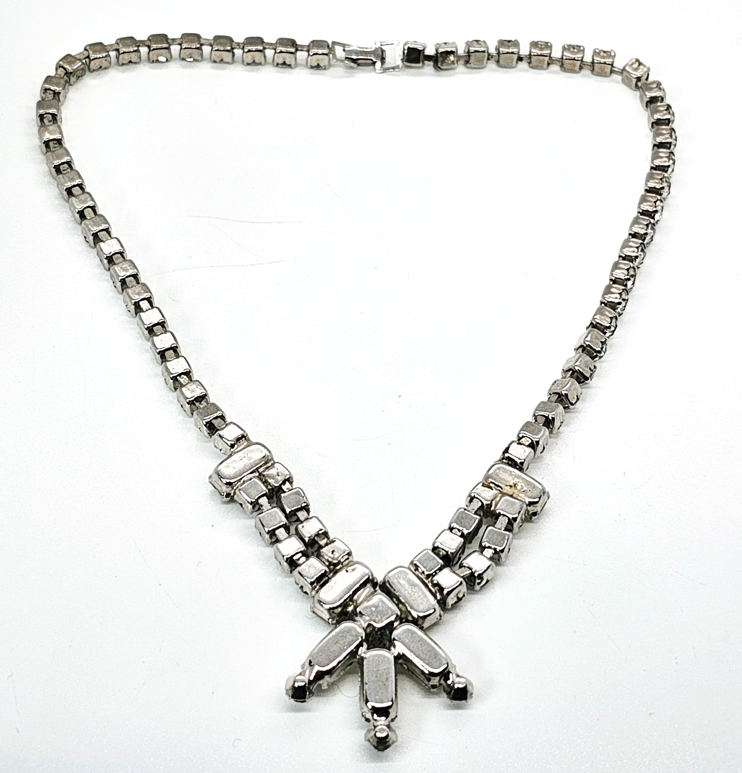 Clear princess cut rhinestone vintage mid century choker necklace
