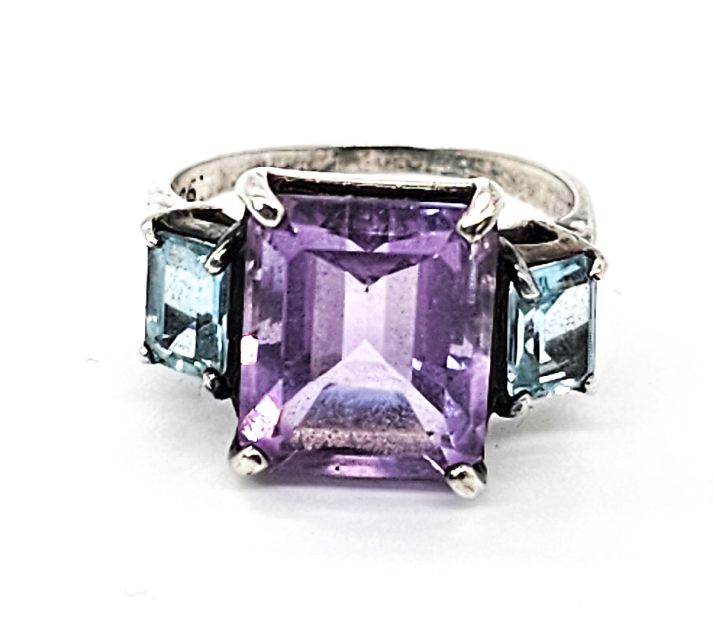 Amethyst blue topaz large vintage sterling silver statement ring size 7