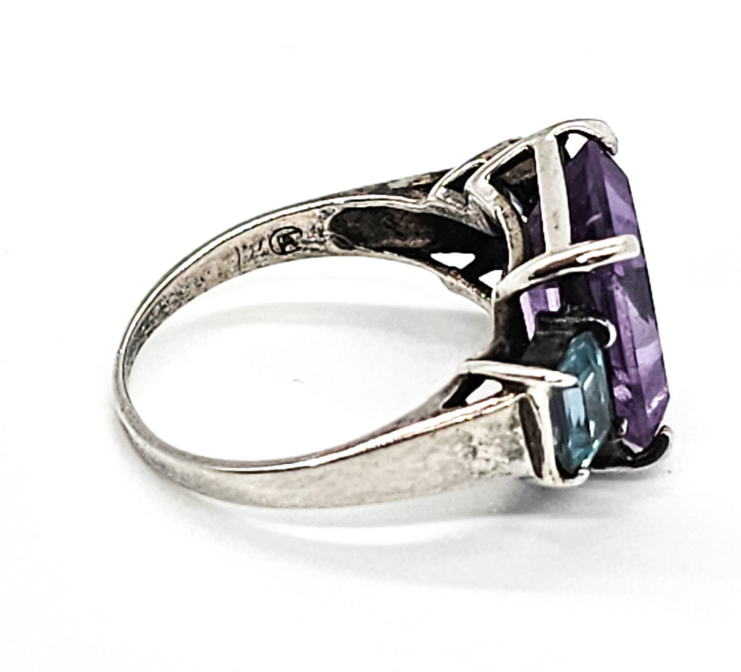Amethyst blue topaz large vintage sterling silver statement ring size 7