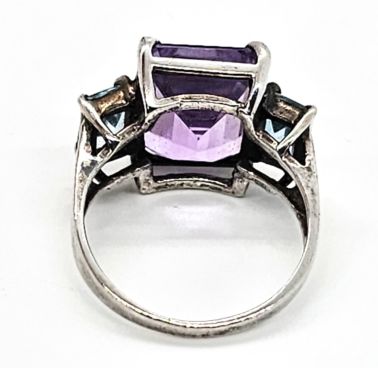 Amethyst blue topaz large vintage sterling silver statement ring size 7