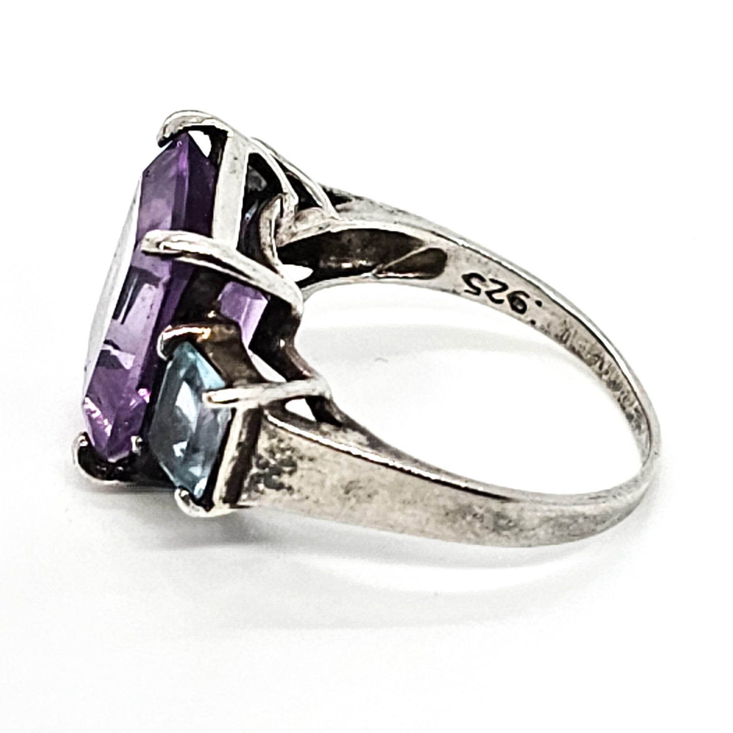 Amethyst blue topaz large vintage sterling silver statement ring size 7