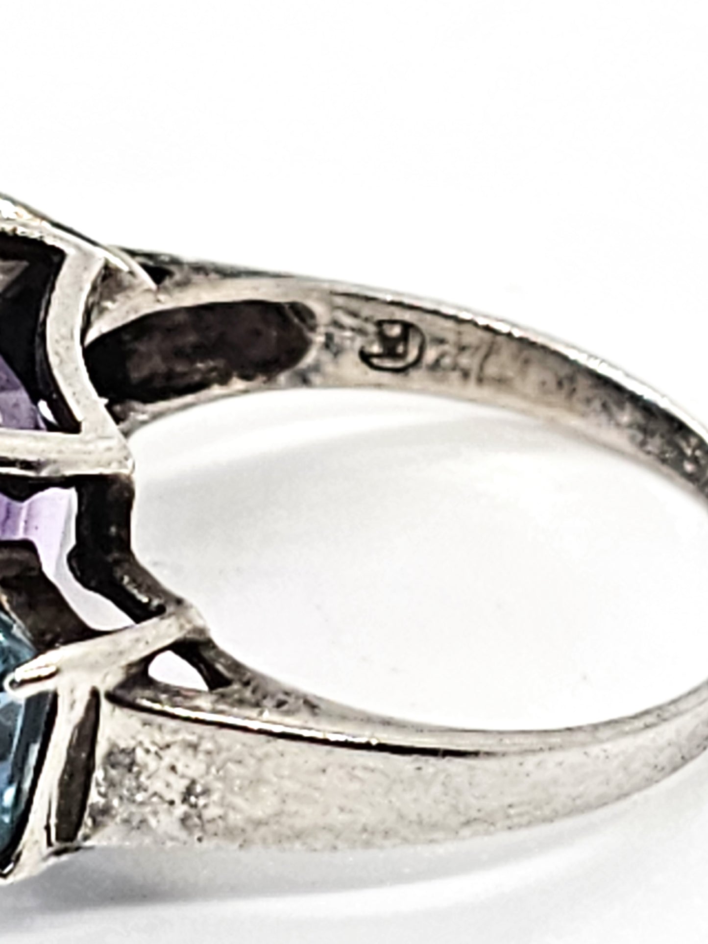 Amethyst blue topaz large vintage sterling silver statement ring size 7