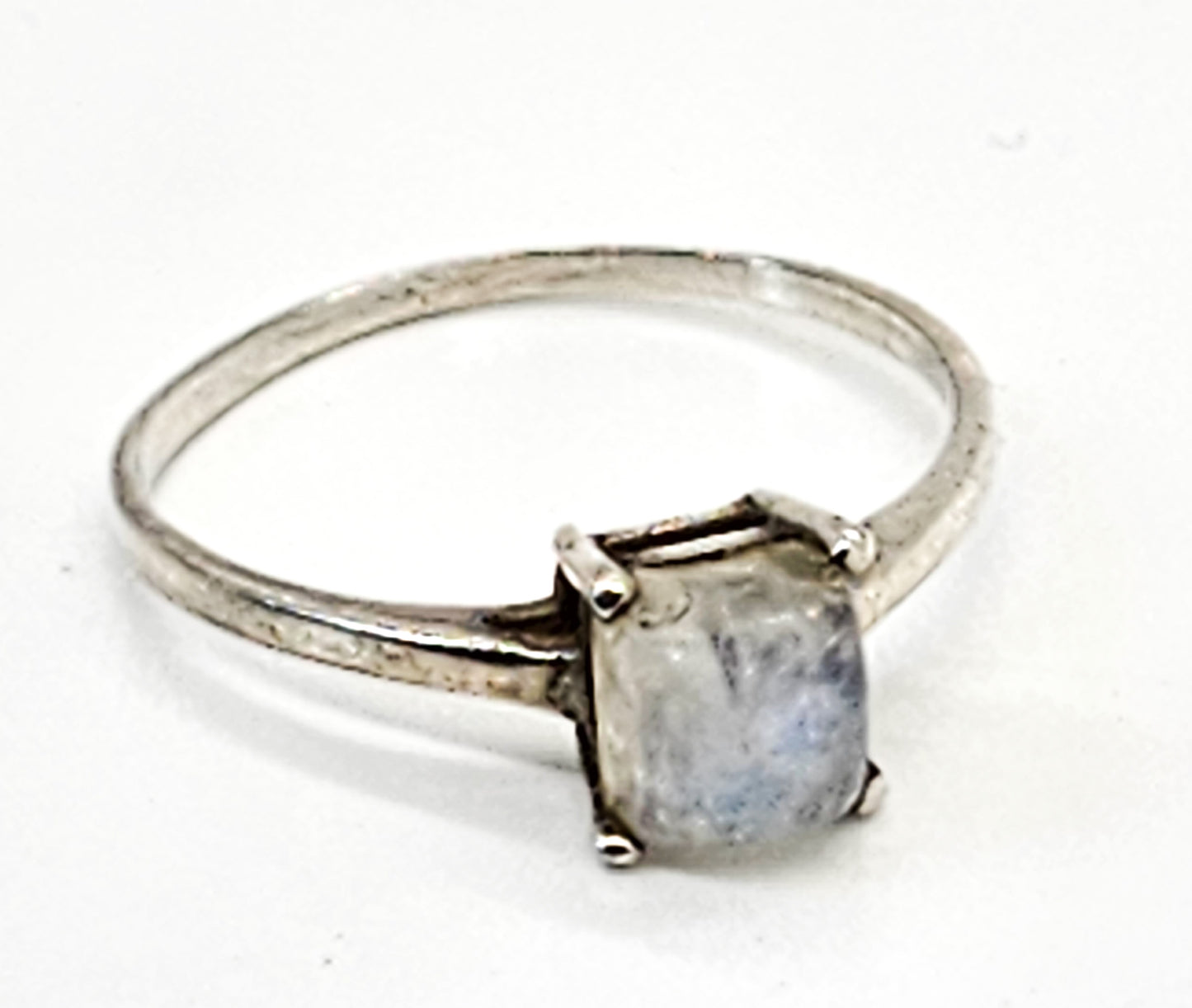 Princess cut flashy blue moonstone minimalist sterling silver ring size 8