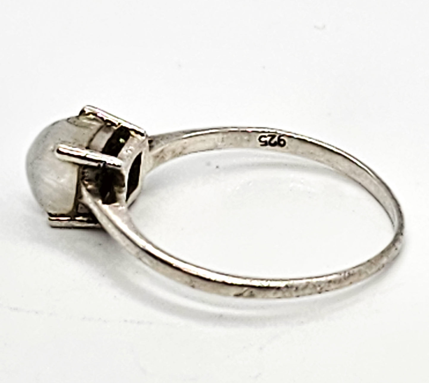 Princess cut flashy blue moonstone minimalist sterling silver ring size 8