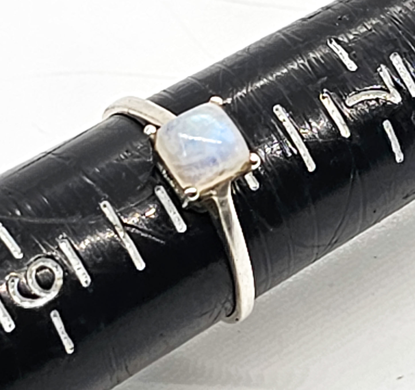 Princess cut flashy blue moonstone minimalist sterling silver ring size 8