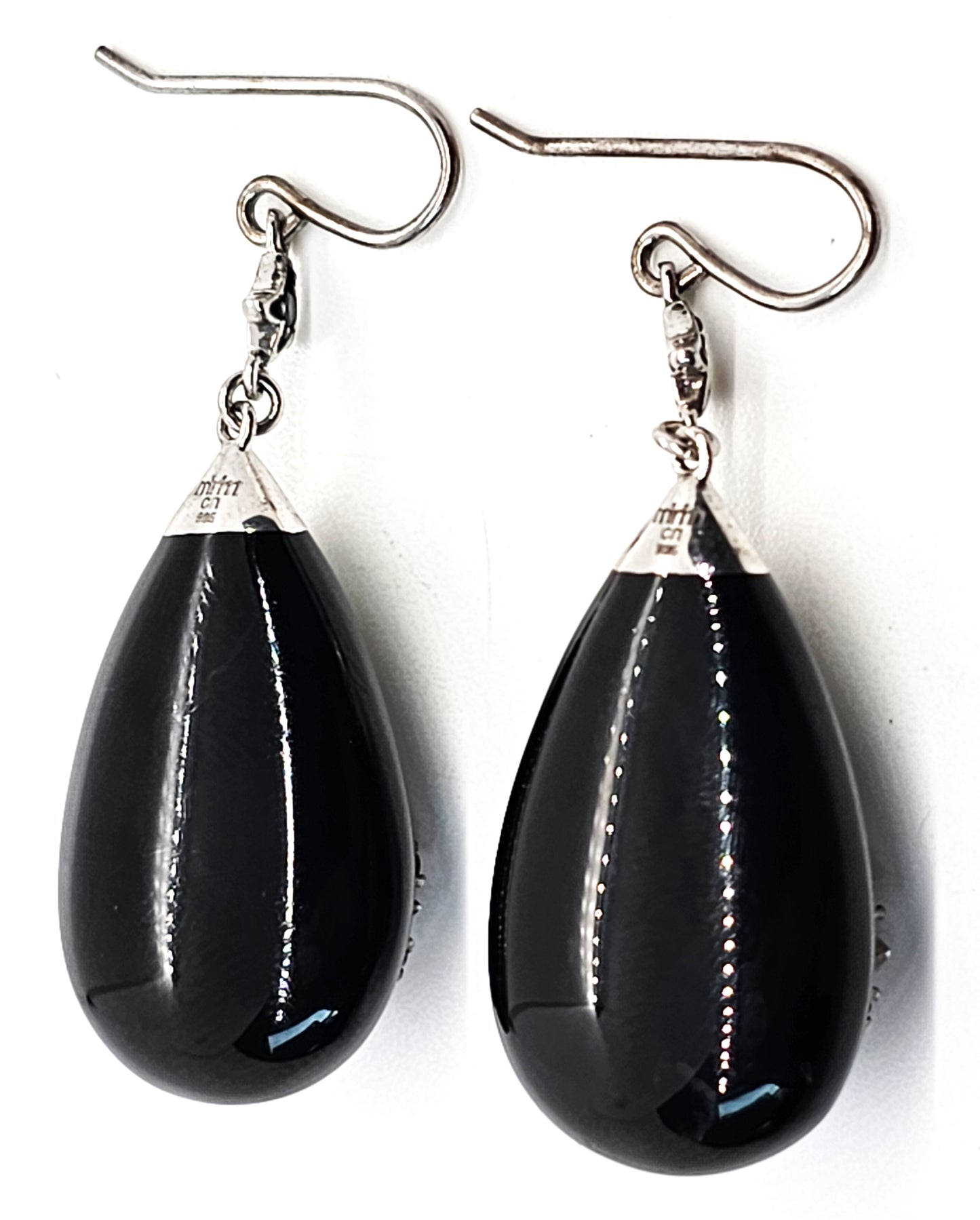 Miriam Salat Black resin and crystal starburst sterling silver drop earrings