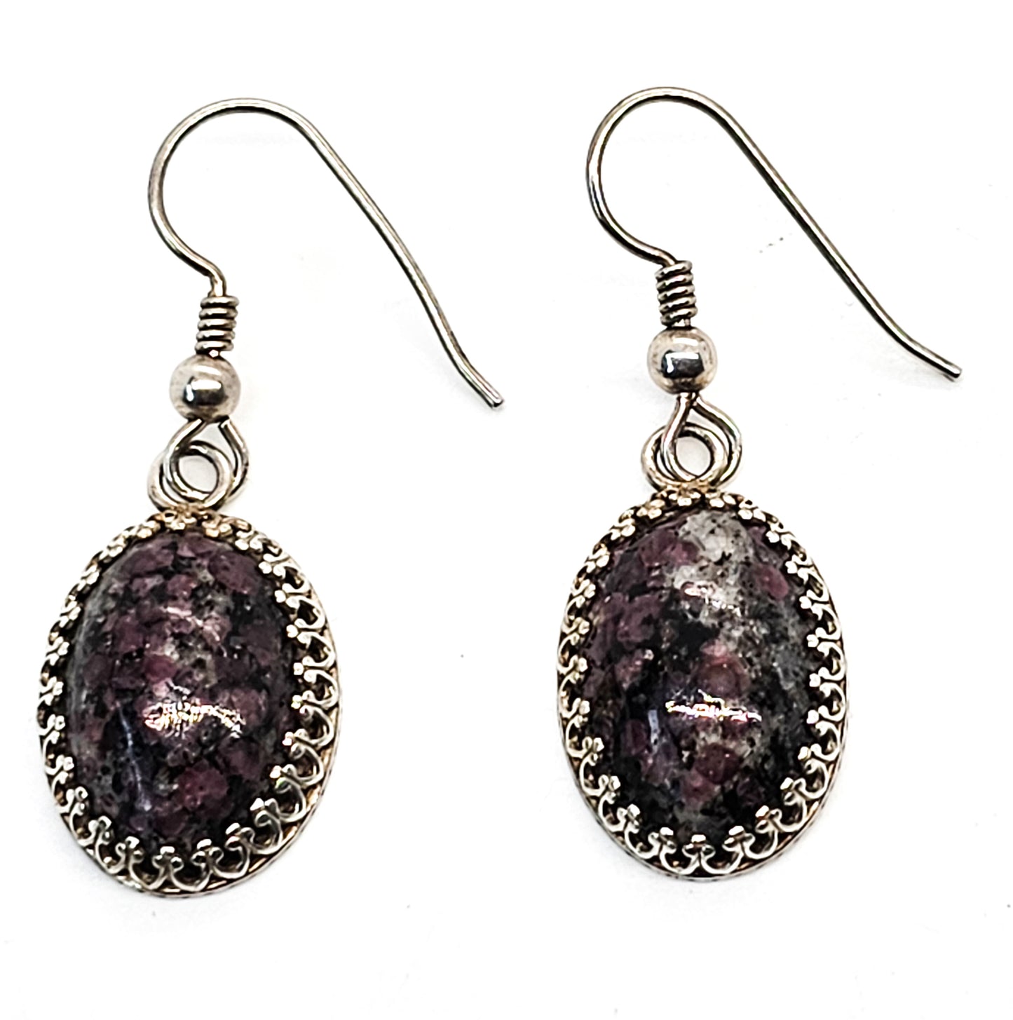 Rhodonite large framed signed sterling silver drop earrings AS925R