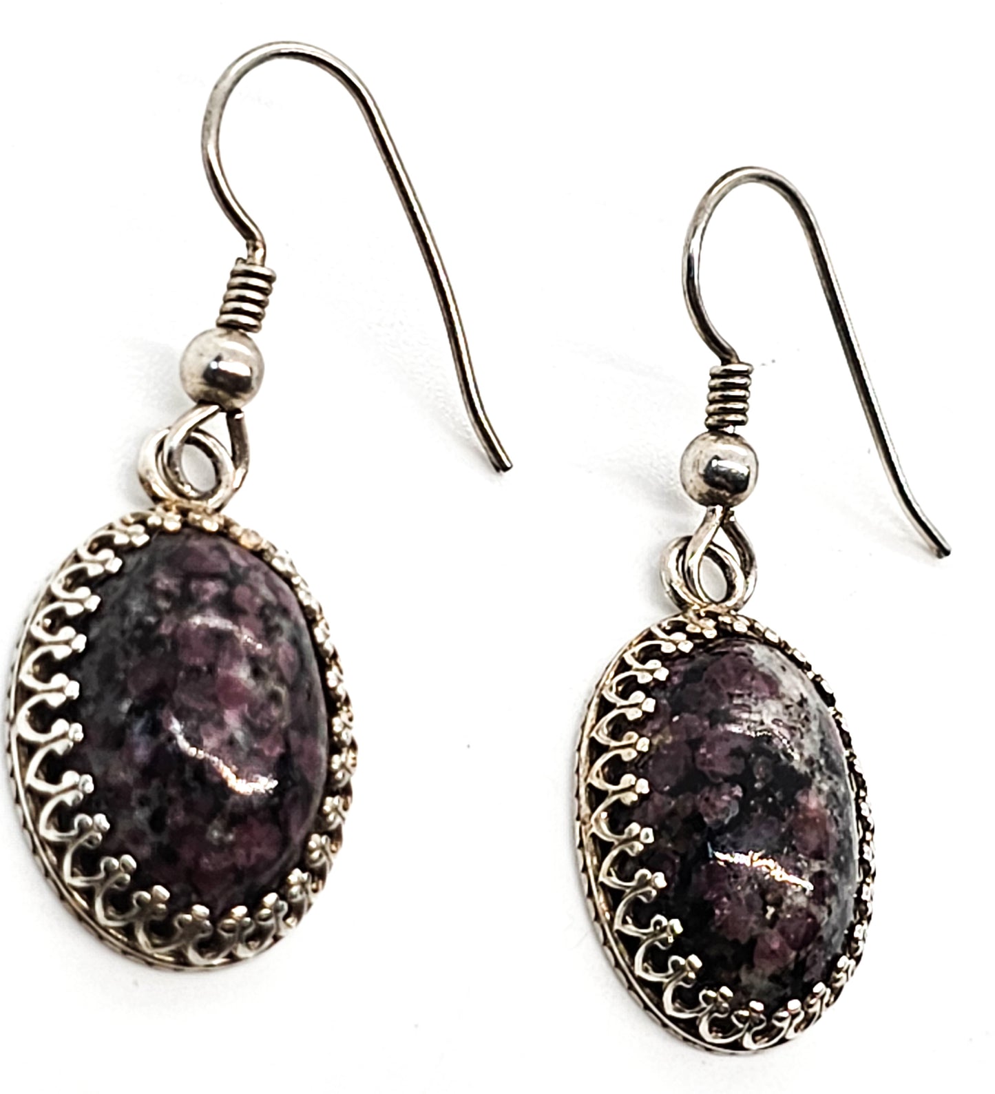 Rhodonite large framed signed sterling silver drop earrings AS925R