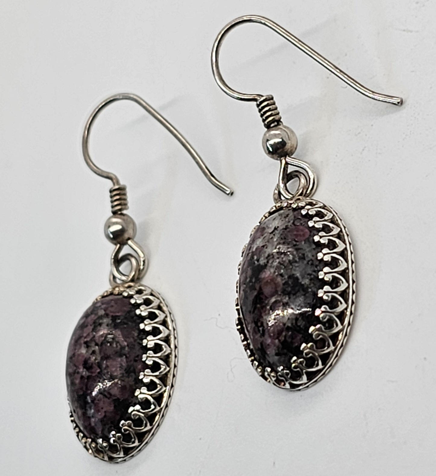 Rhodonite large framed signed sterling silver drop earrings AS925R