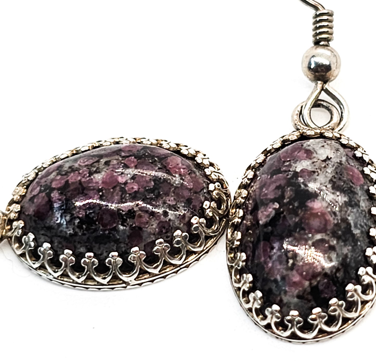 Rhodonite large framed signed sterling silver drop earrings AS925R