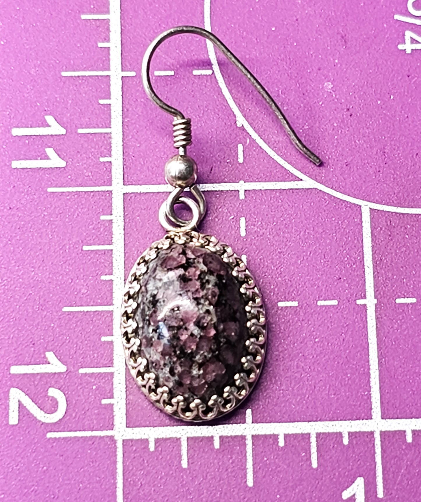 Rhodonite large framed signed sterling silver drop earrings AS925R