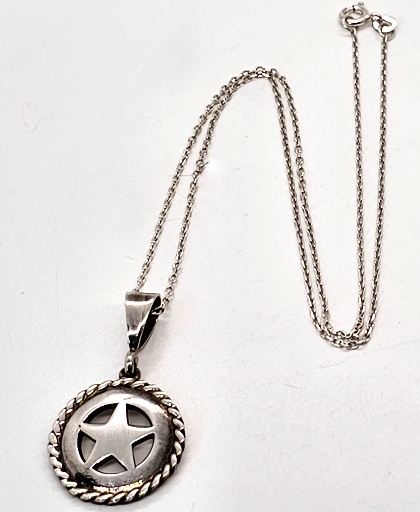 Ambriz Texas star Cinco Peso Pendant with Rope Trim sterling silver necklace