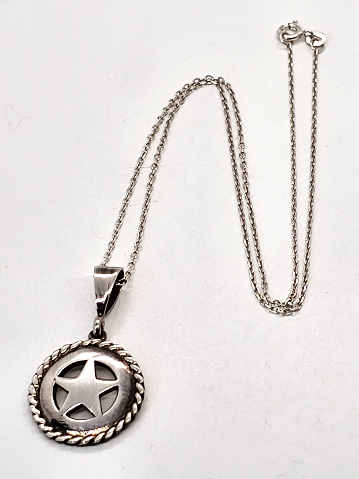 Ambriz Texas star Cinco Peso Pendant with Rope Trim sterling silver necklace
