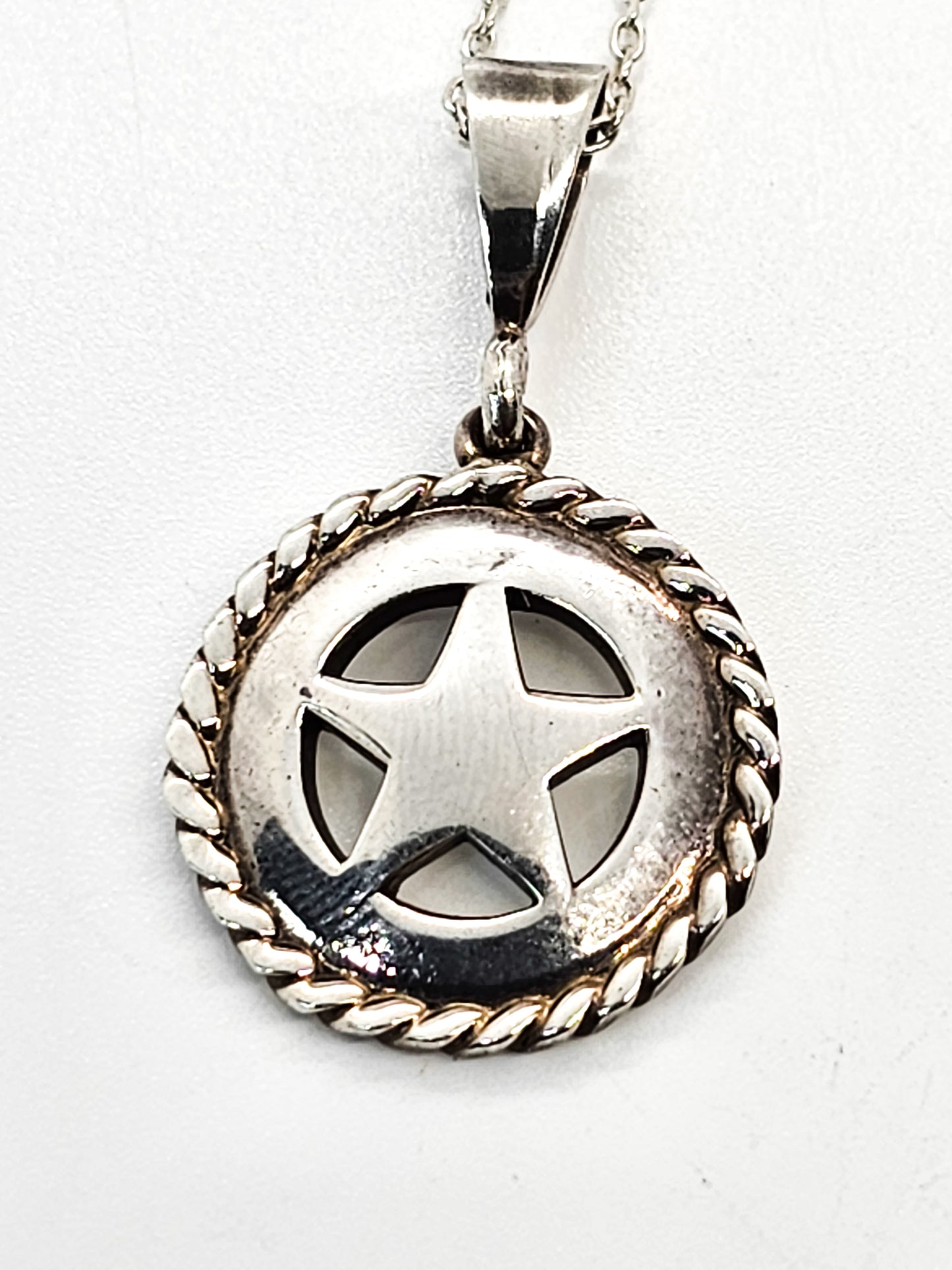 Ambriz Texas star Cinco Peso Pendant with Rope Trim sterling silver necklace