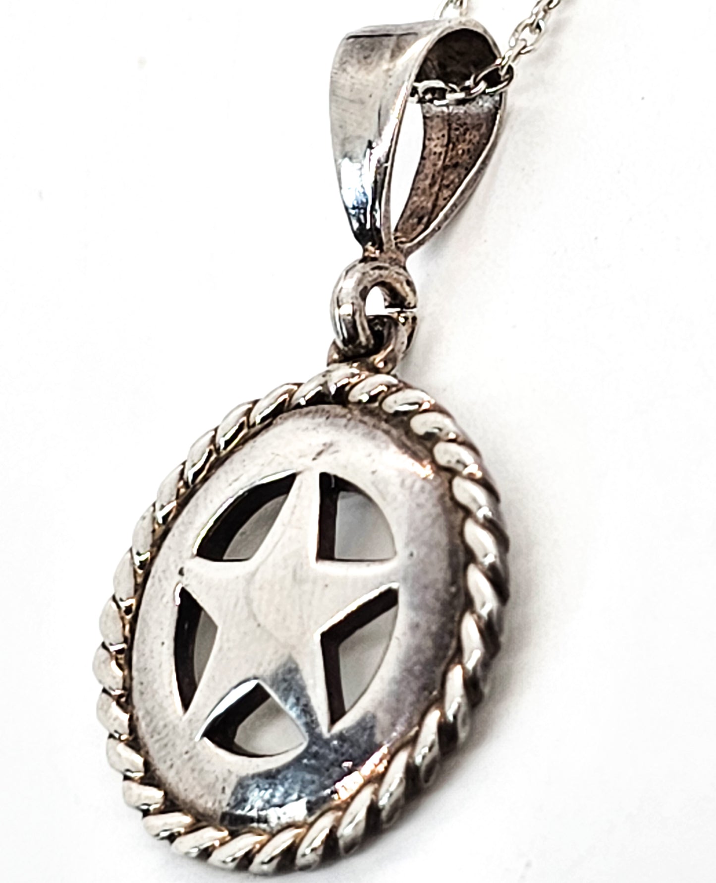 Ambriz Texas star Cinco Peso Pendant with Rope Trim sterling silver necklace
