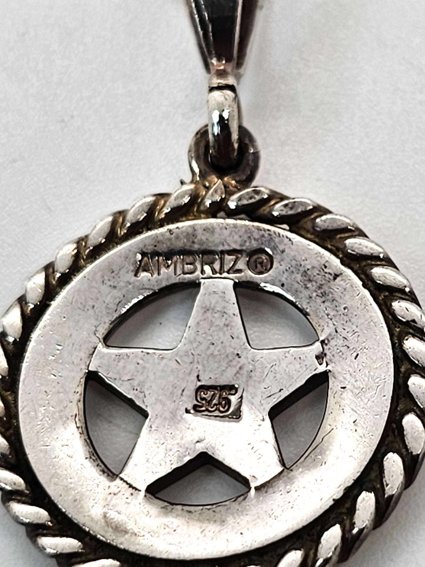 Ambriz Texas star Cinco Peso Pendant with Rope Trim sterling silver necklace