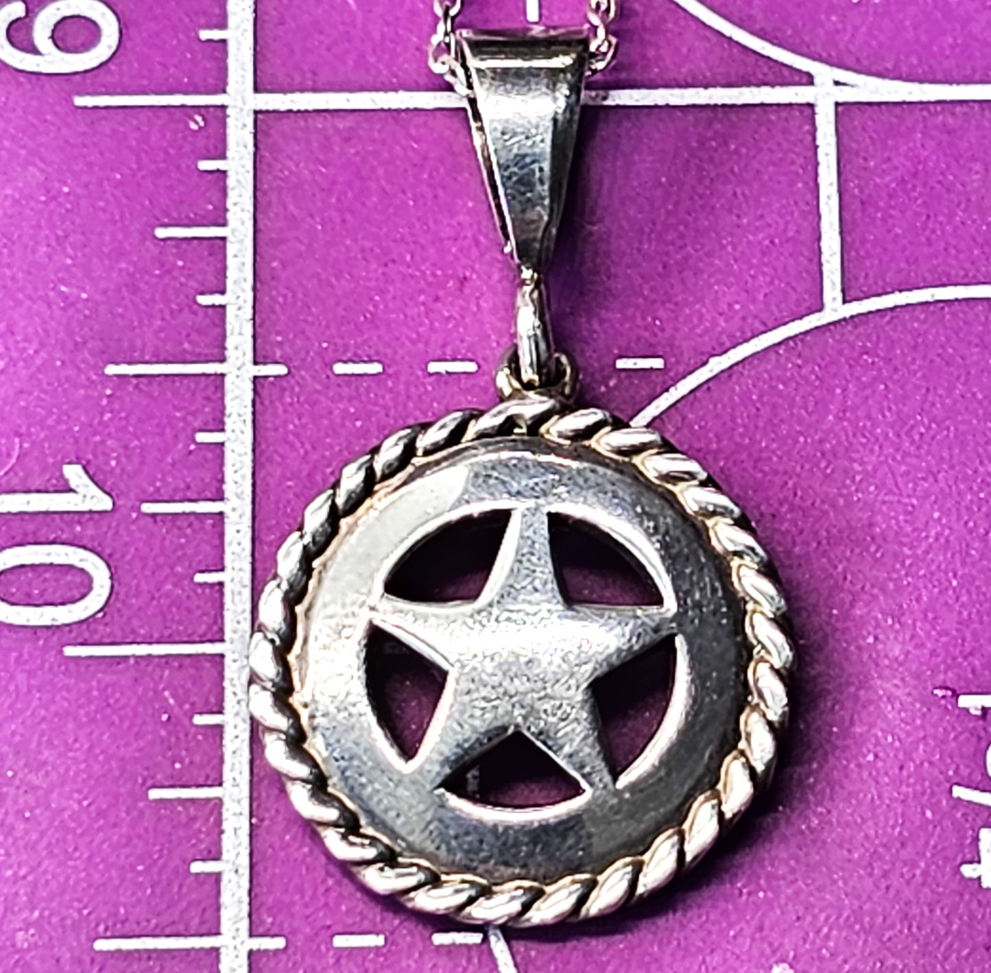 Ambriz Texas star Cinco Peso Pendant with Rope Trim sterling silver necklace