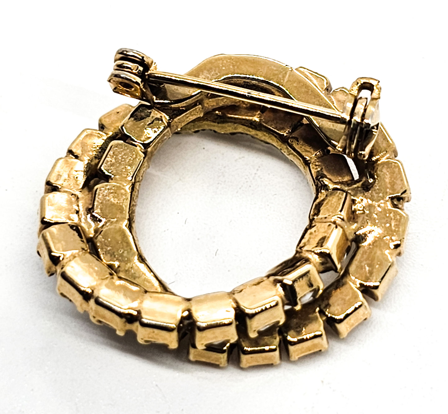 Orange and white milk glass double circle vintage mid century brooch