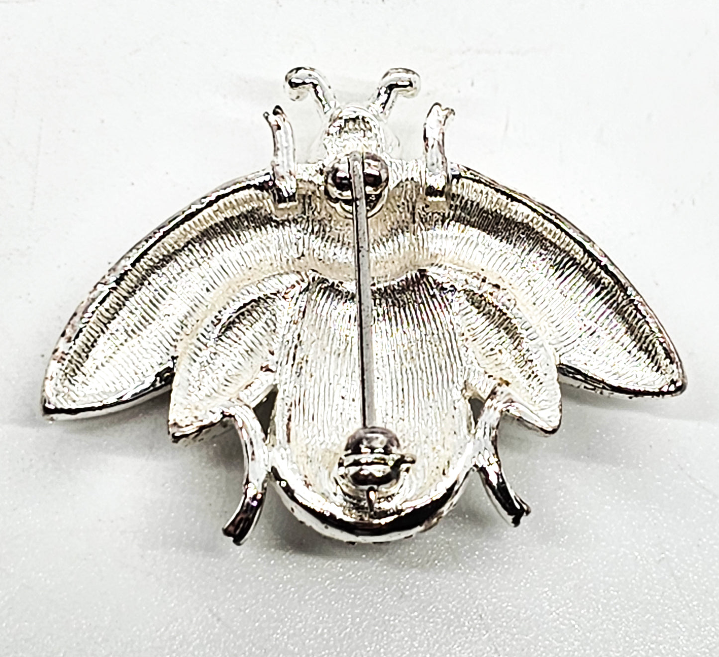 Bee Pollinator silver toned rhinestone vintage brooch