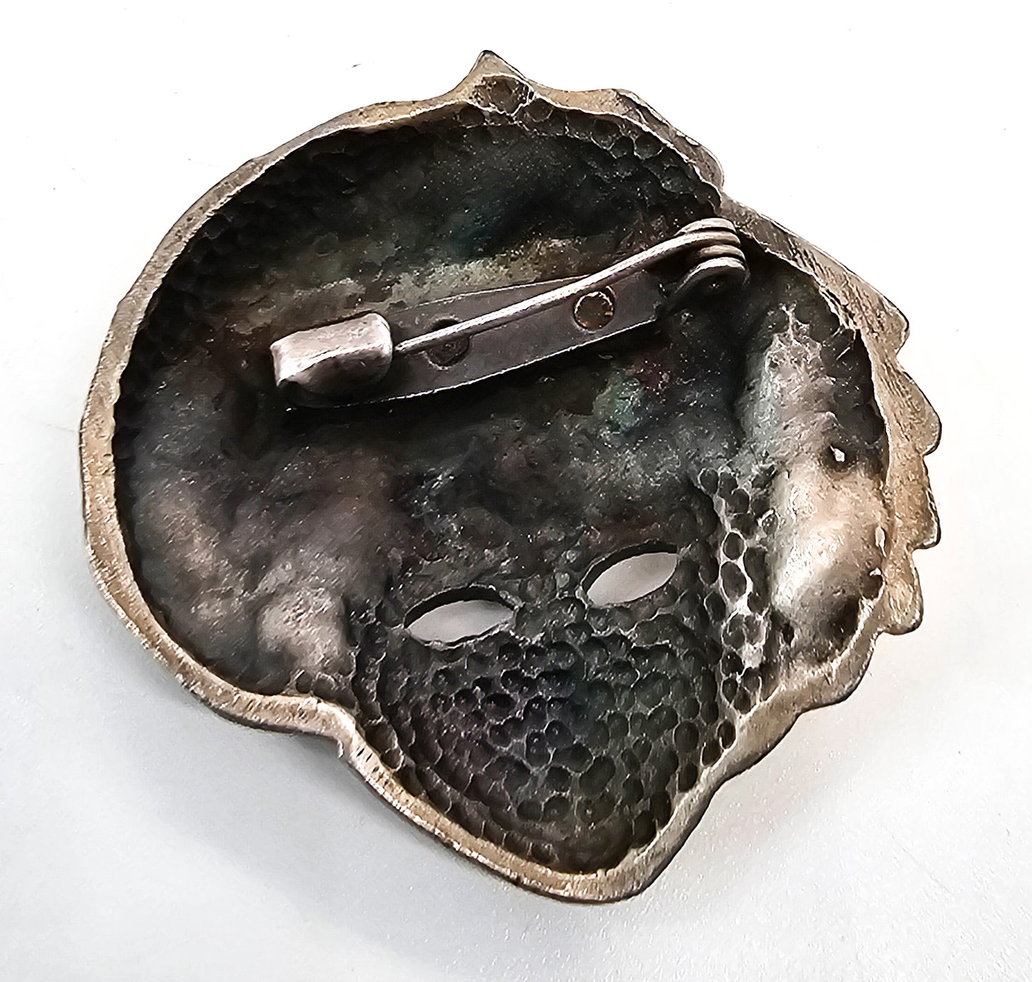 Placcato Ag Carnival mask pewter bronze vintage rhinestone brooch