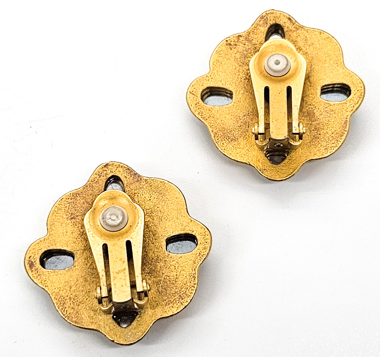 Blue uranium and satin glass vintage multi cab clip on earrings
