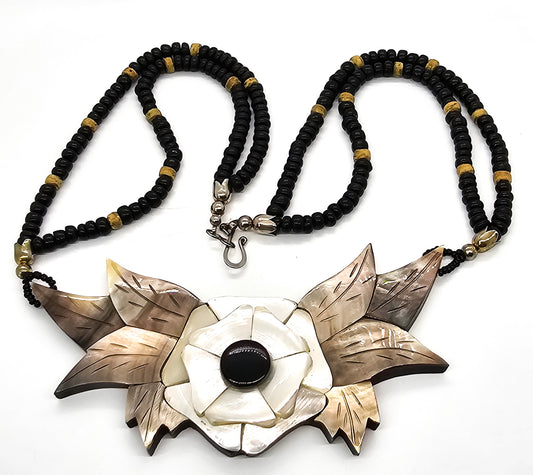 Mother of Pearl Abalone vintage beaded statement necklace