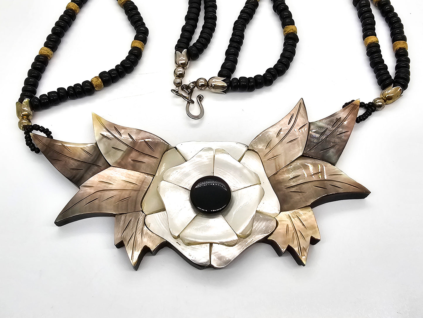 Mother of Pearl Abalone vintage beaded statement necklace