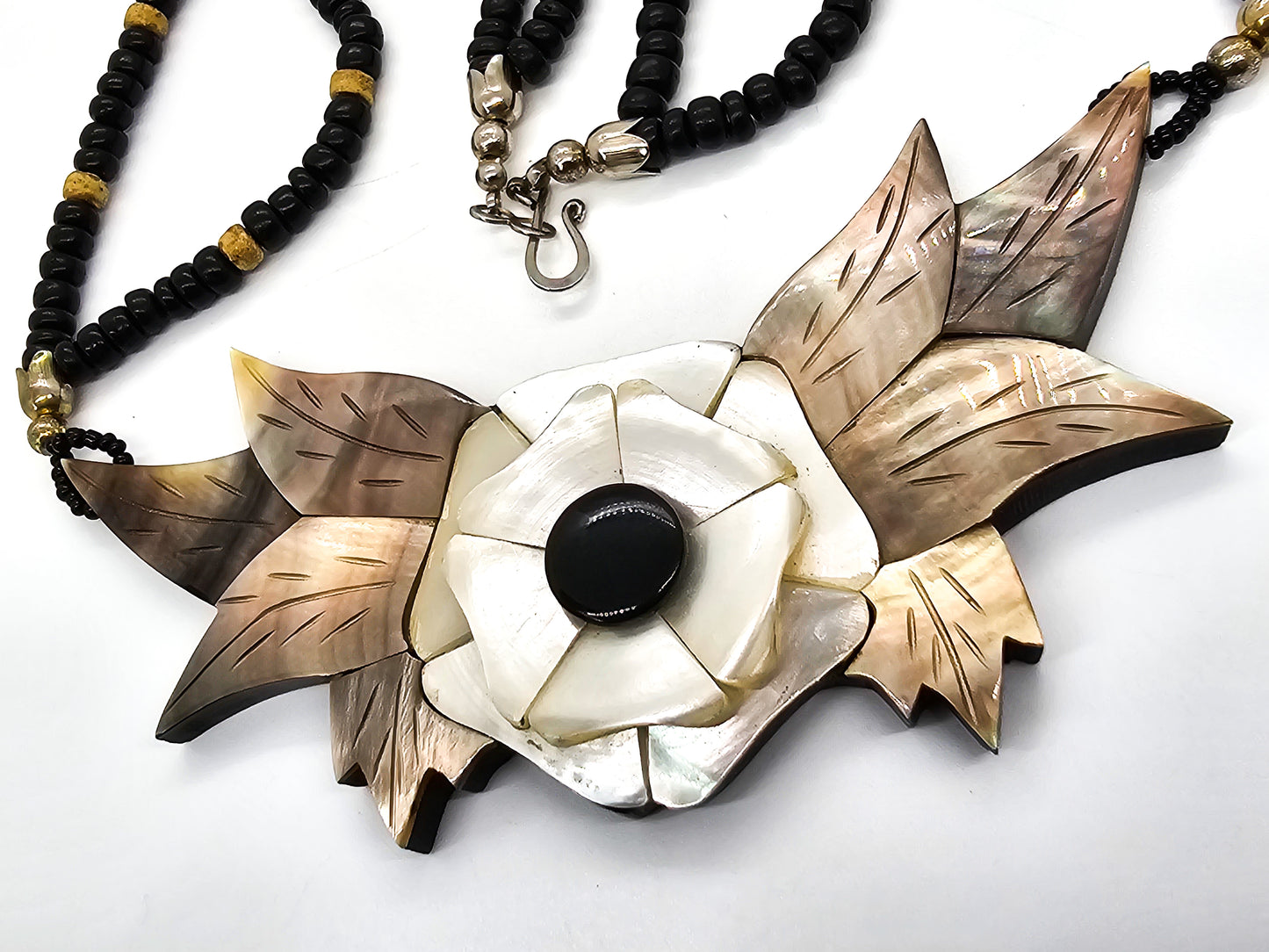 Mother of Pearl Abalone vintage beaded statement necklace