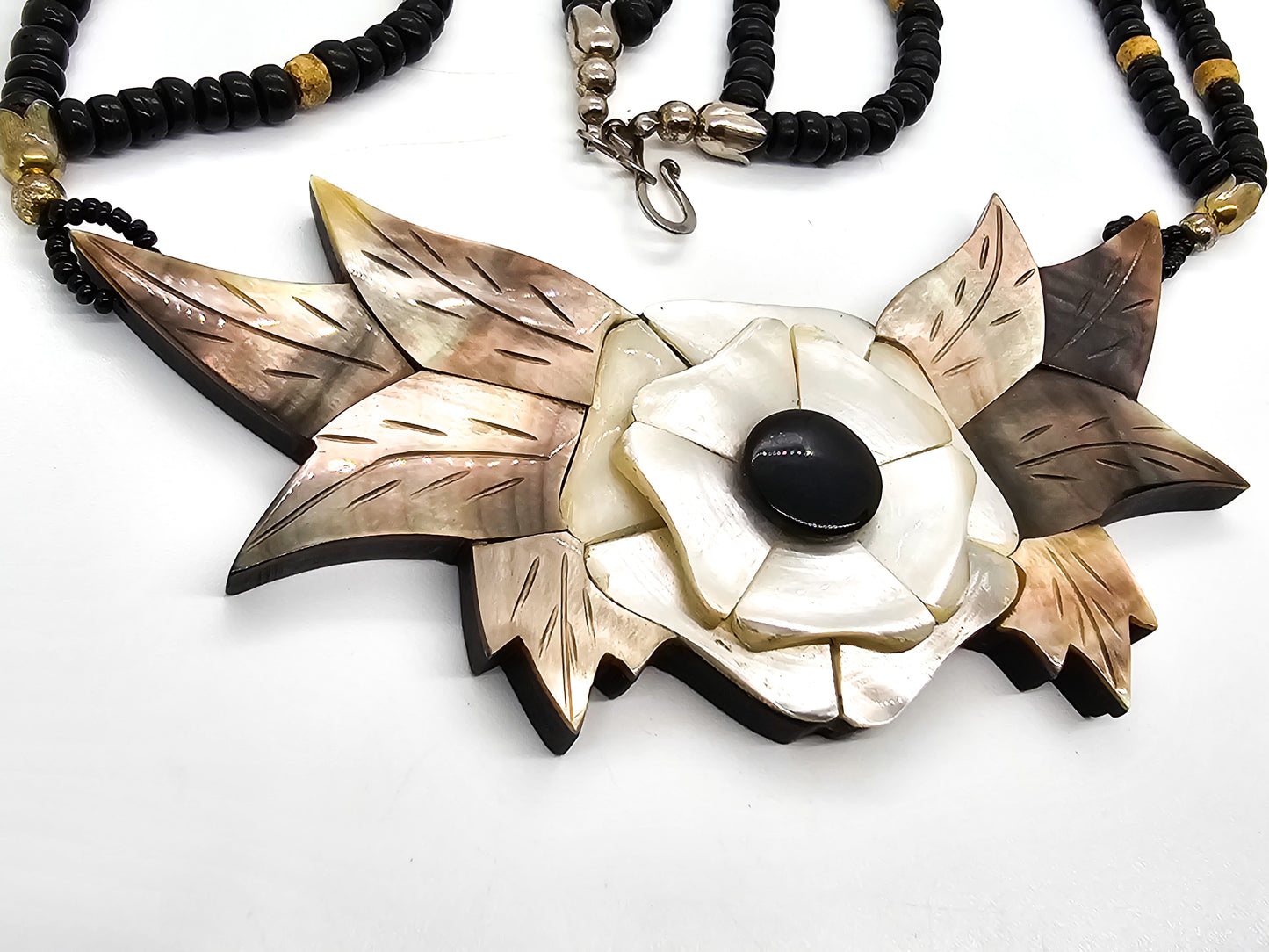 Mother of Pearl Abalone vintage beaded statement necklace