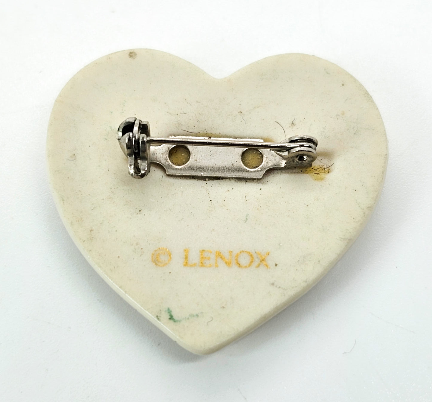 Lenox porcelain flying dove olive branch signed vintage heart brooch