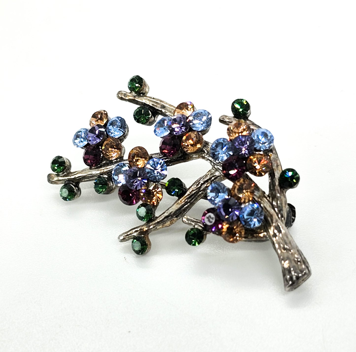 Monet flowers on the branch high sparkle signed rhinestone brooch