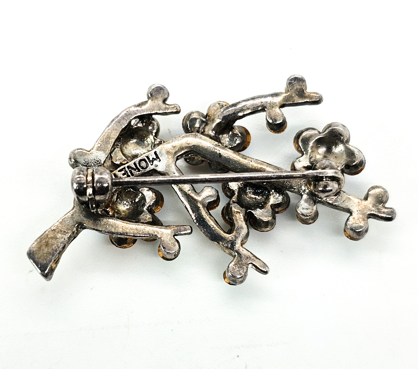 Monet flowers on the branch high sparkle signed rhinestone brooch