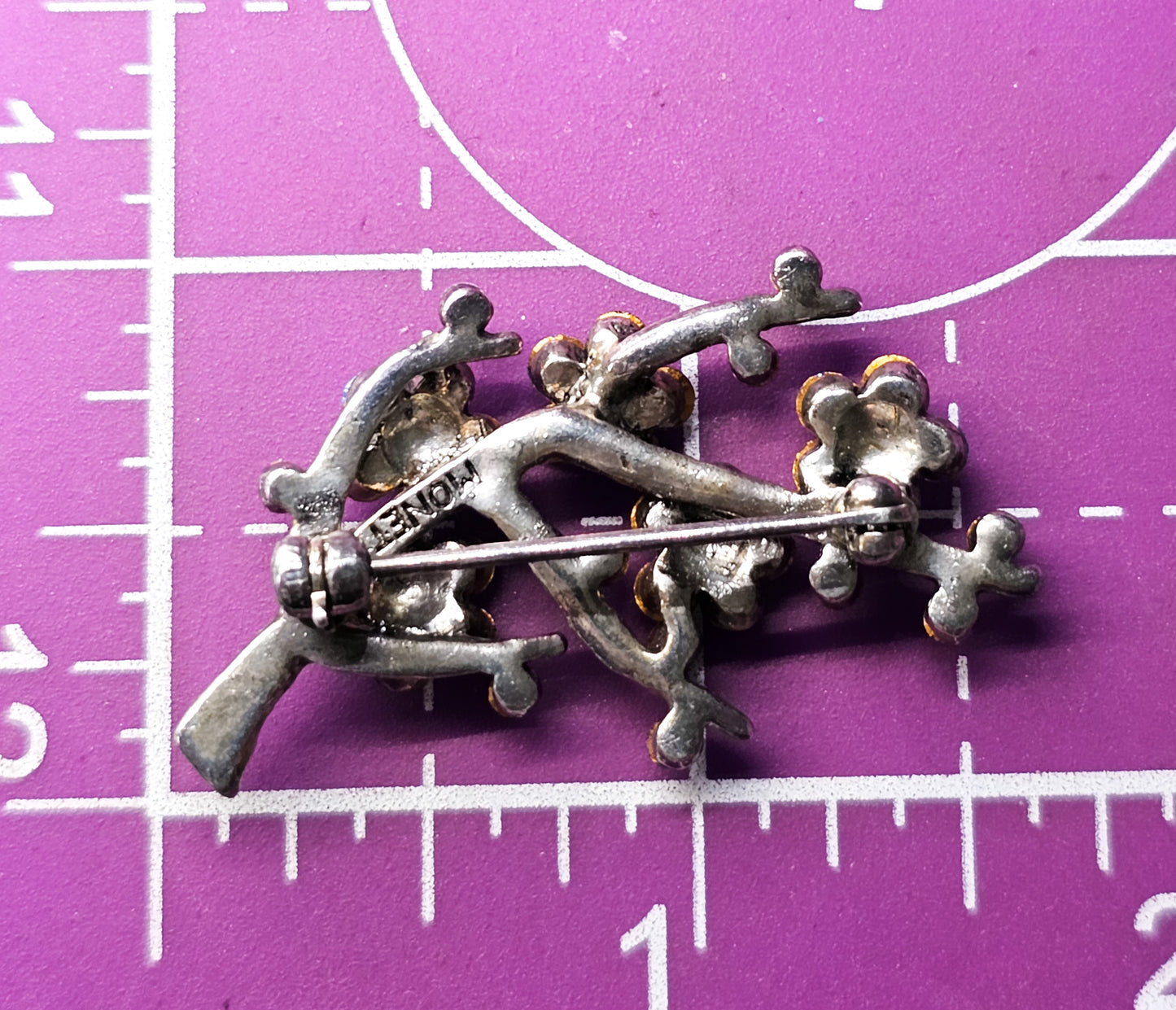 Monet flowers on the branch high sparkle signed rhinestone brooch