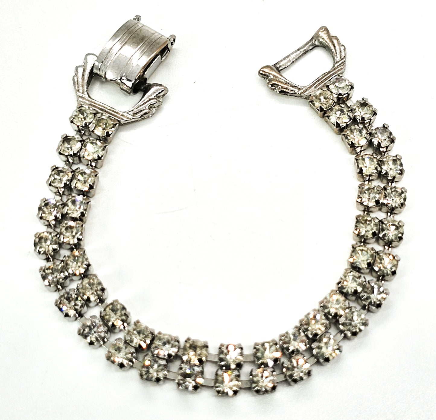 Double row clear rhinestone vintage mid century tennis bracelet