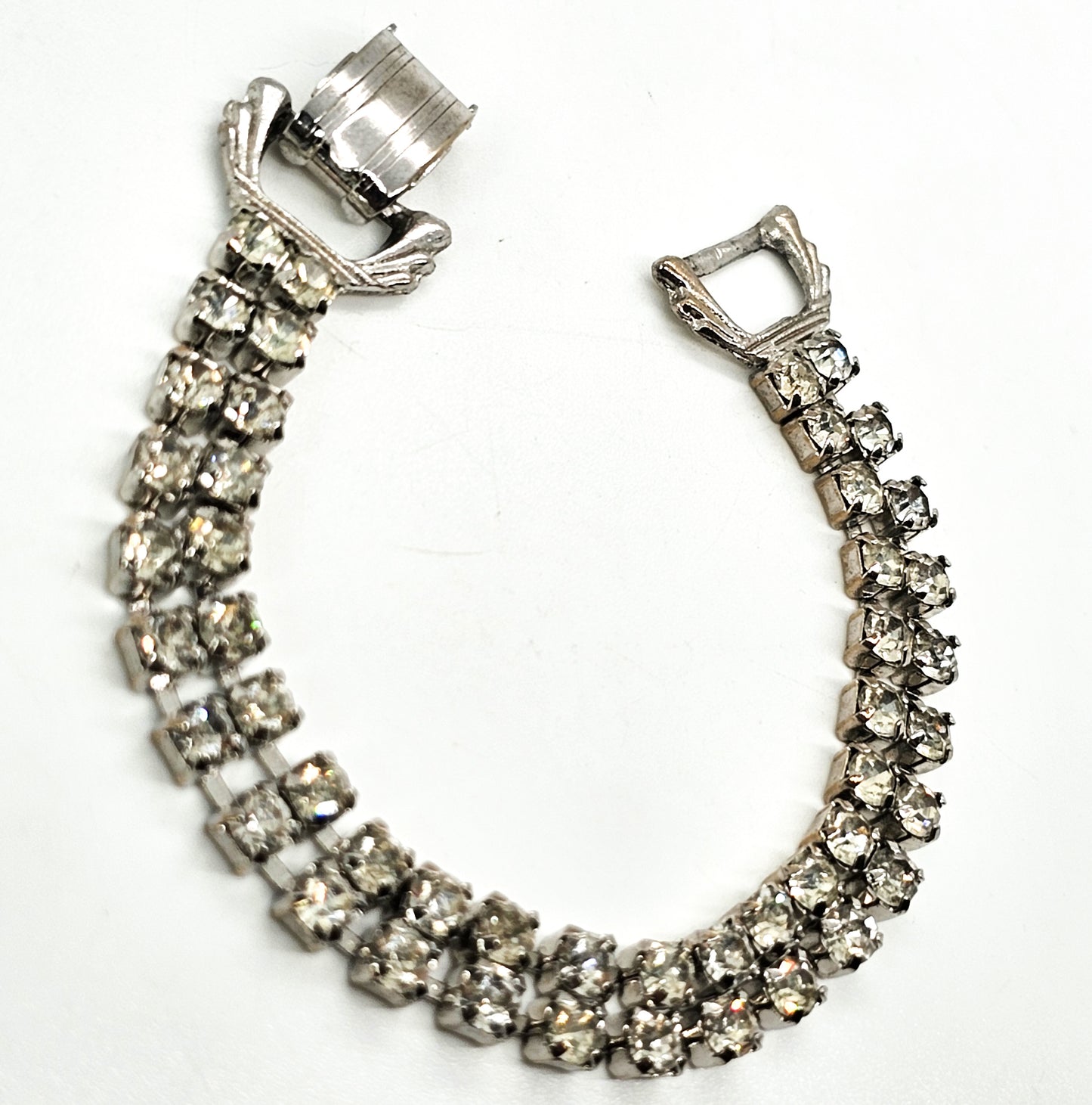 Double row clear rhinestone vintage mid century tennis bracelet