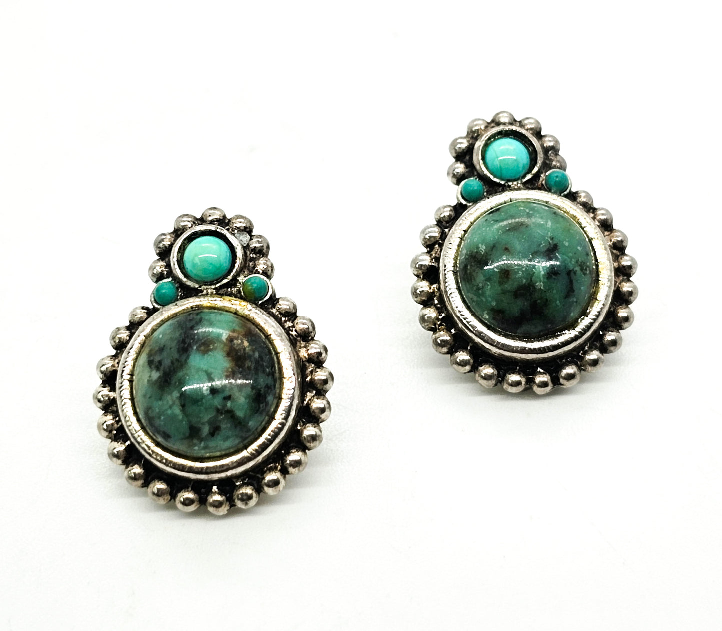 Graziano Southwestern turquoise cab signed clip on earrings