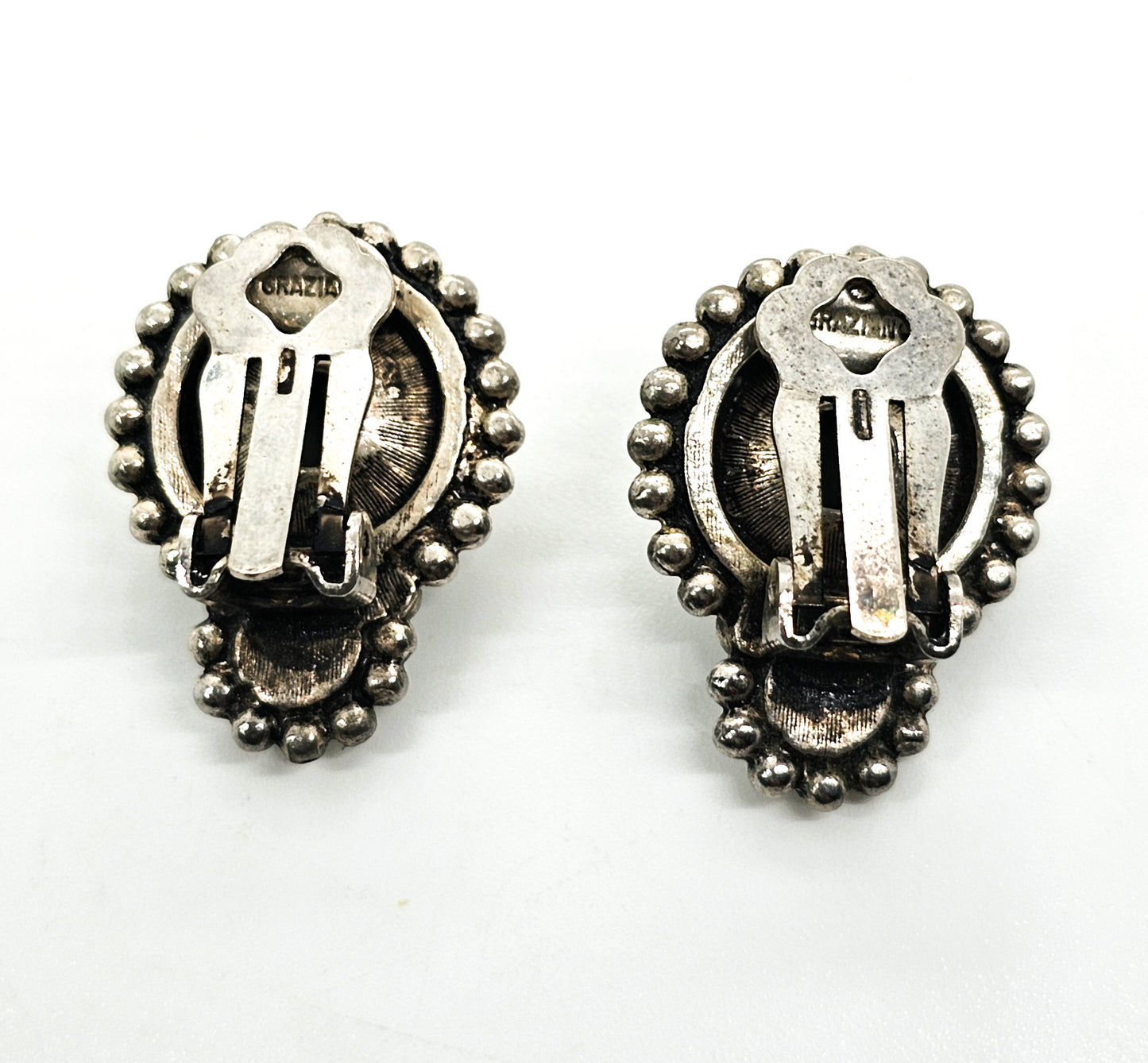 Graziano Southwestern turquoise cab signed clip on earrings