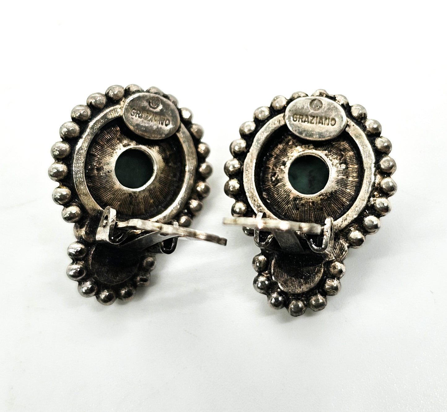 Graziano Southwestern turquoise cab signed clip on earrings