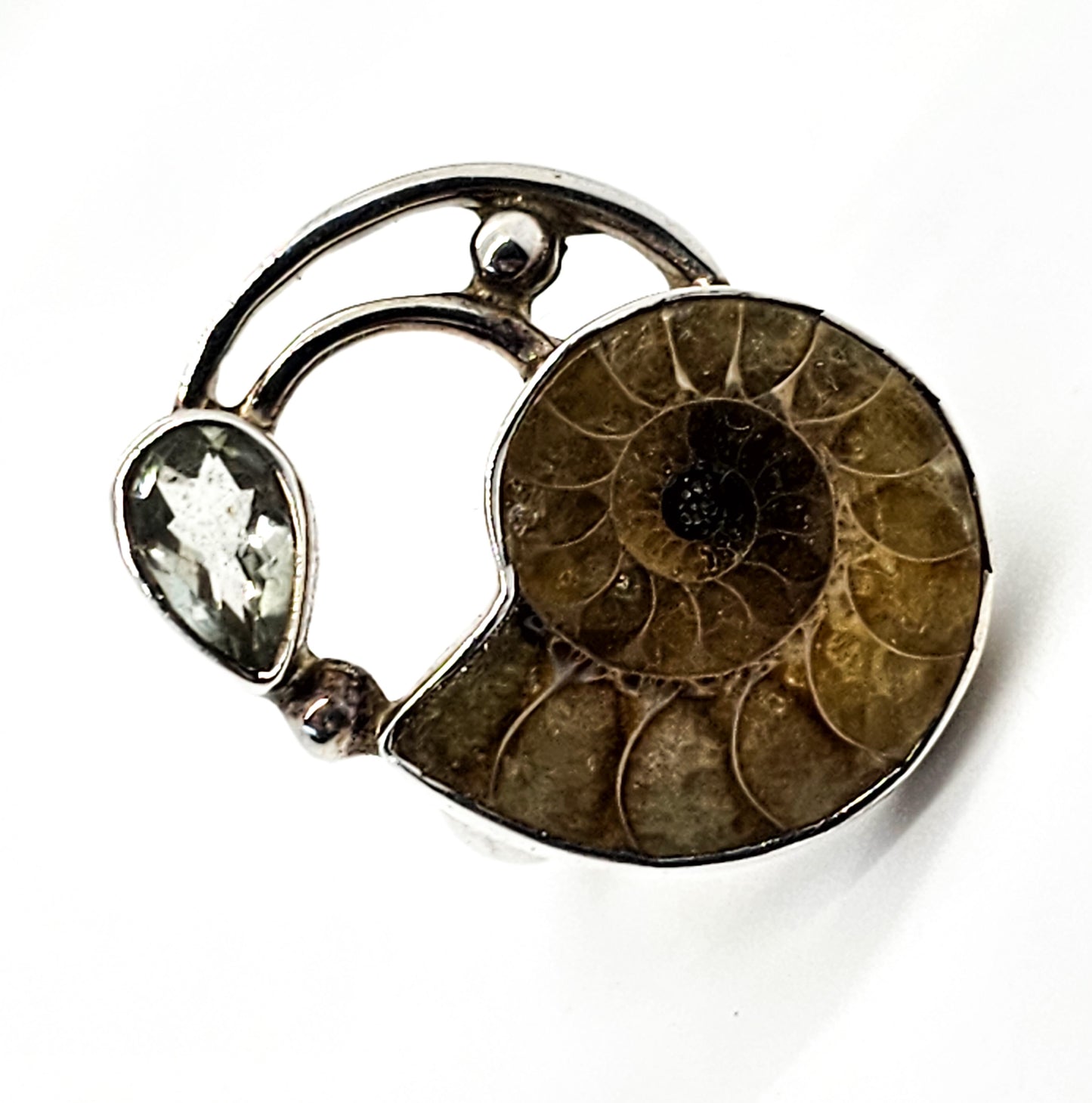 Arya Ammonite and Aquamarine Large sterling silver statement ring size 6