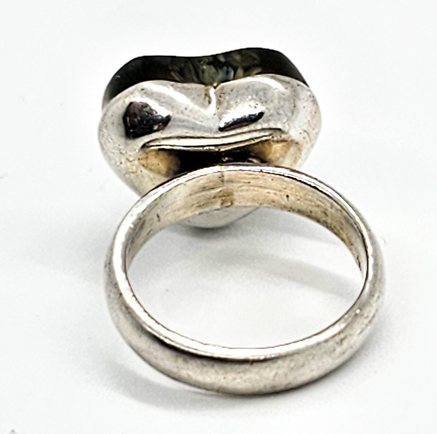 Mexican Dried Flower resin blue flower Heart sterling silver ring size 7 and 1/2