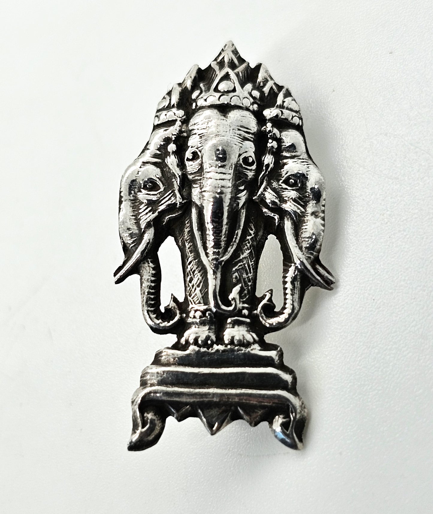 Erawan Three headed Elephant Siam Antique sterling silver brooch