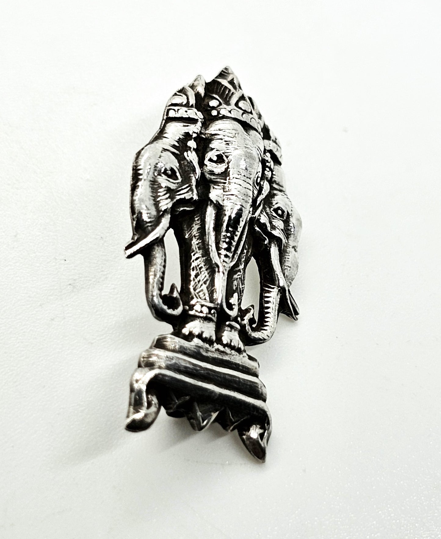 Erawan Three headed Elephant Siam Antique sterling silver brooch